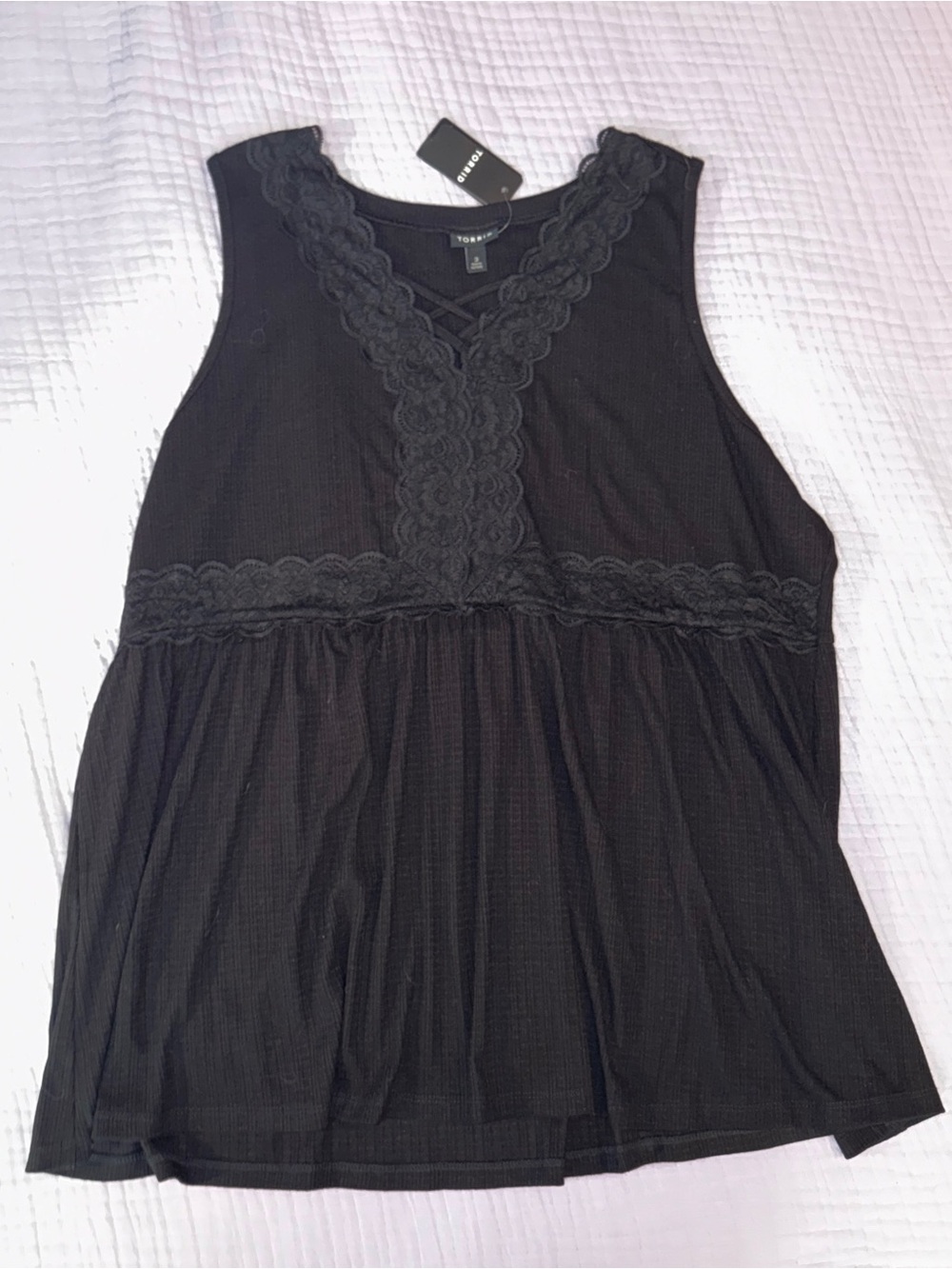 torrid Black Lace-Trim V-Neck Sleeveless Tank